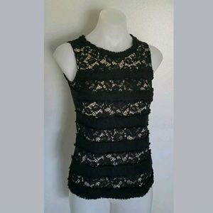 J. Crew XXS Black Sleeveless Lace Top Nude Lined